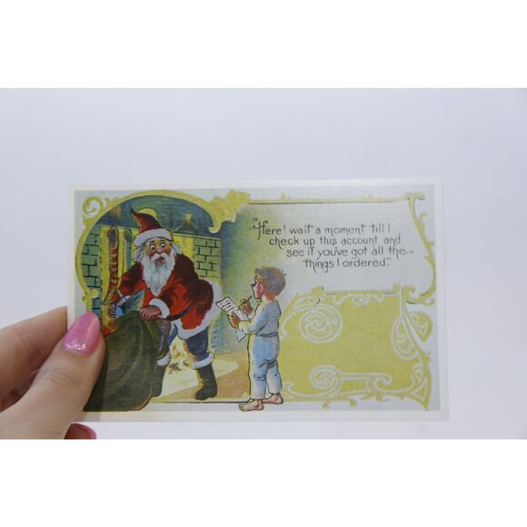 Chrismas, Boy Checking Up His Letter with Santa, Funny, Rare Postcard, Unused, - Picture 1 of 2